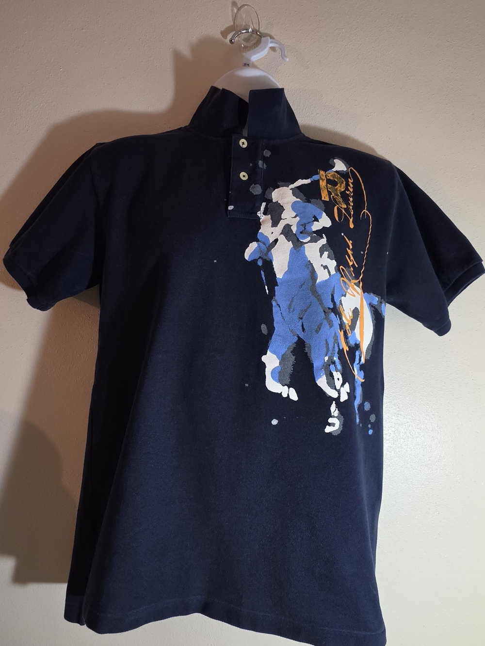 Polo by Ralph Lauren Navy Polo with Blue, White & Orange Graphic